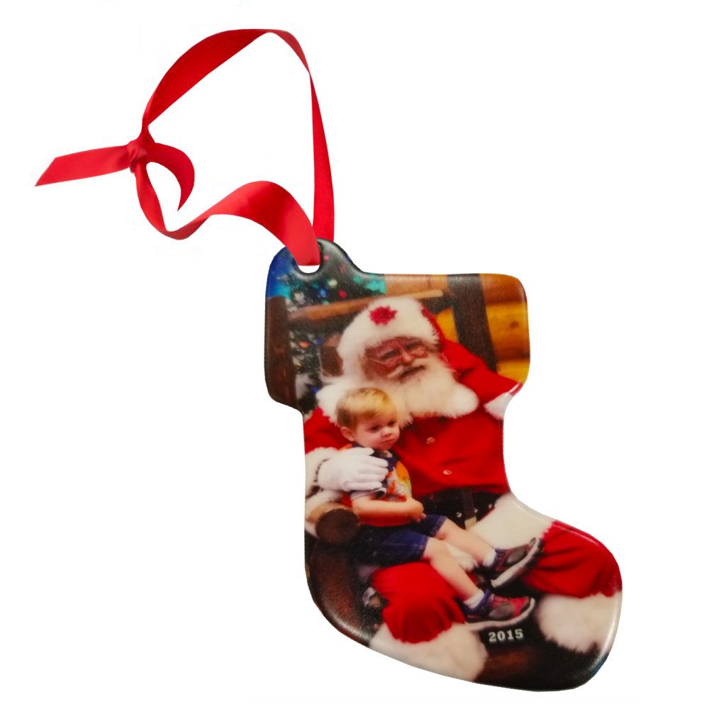 CUSTOM PORCELAIN STOCKING SHAPE ORNAMENT